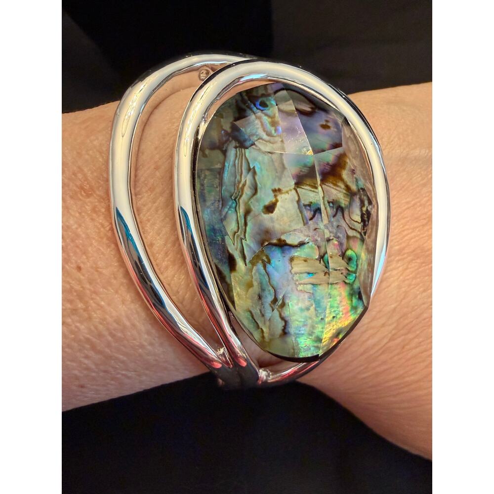 RLM SOHO Sculptural Hinged Bangle Bracelet Cabochon Oval Abalone Glam Designer